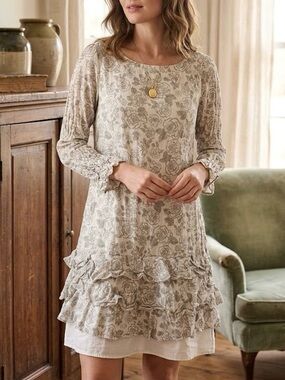 Atmosphere Grey Rose Floral Tiered Ruffle Back Cutout Dress Cottagecore Boho